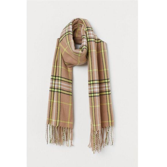 H&M Jacquard-Weave Scarf - Beige/Yellow Checked                              478 - Picture 2 of 6